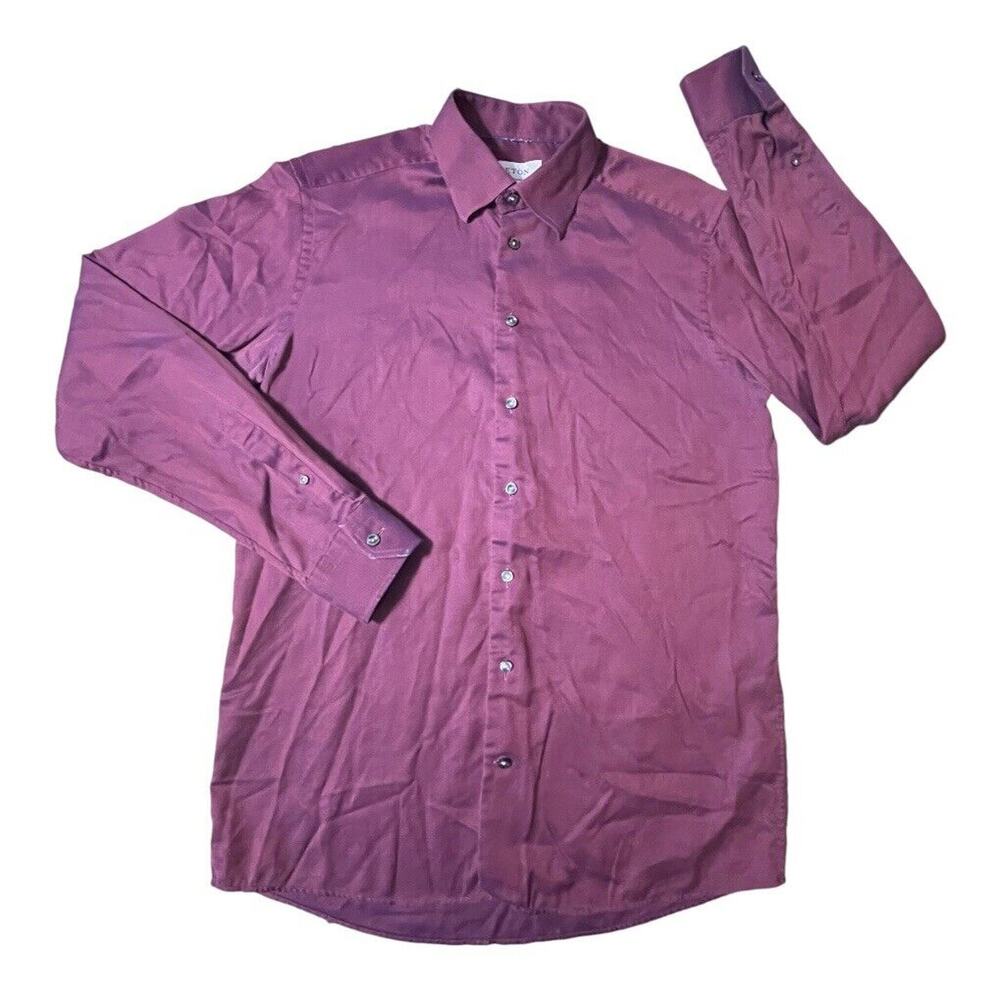 Eton Button Up Shirt Mens Large / 16.5 Deep Red Geometric LS Contemporary Modern